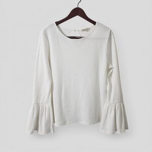 Anthropologie Porridge White Textured Bell Sleeve Top Sz Large Neutral‎ Peasant